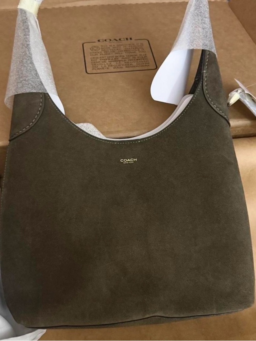 COACH Brand New - Olive Suede Shoulder Bag with Gold Logo